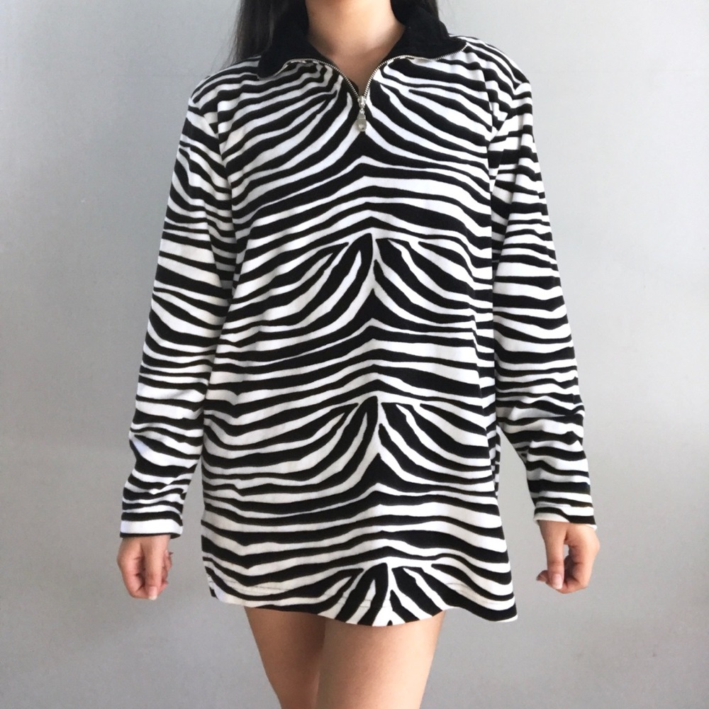 Zebra print velour sweater
